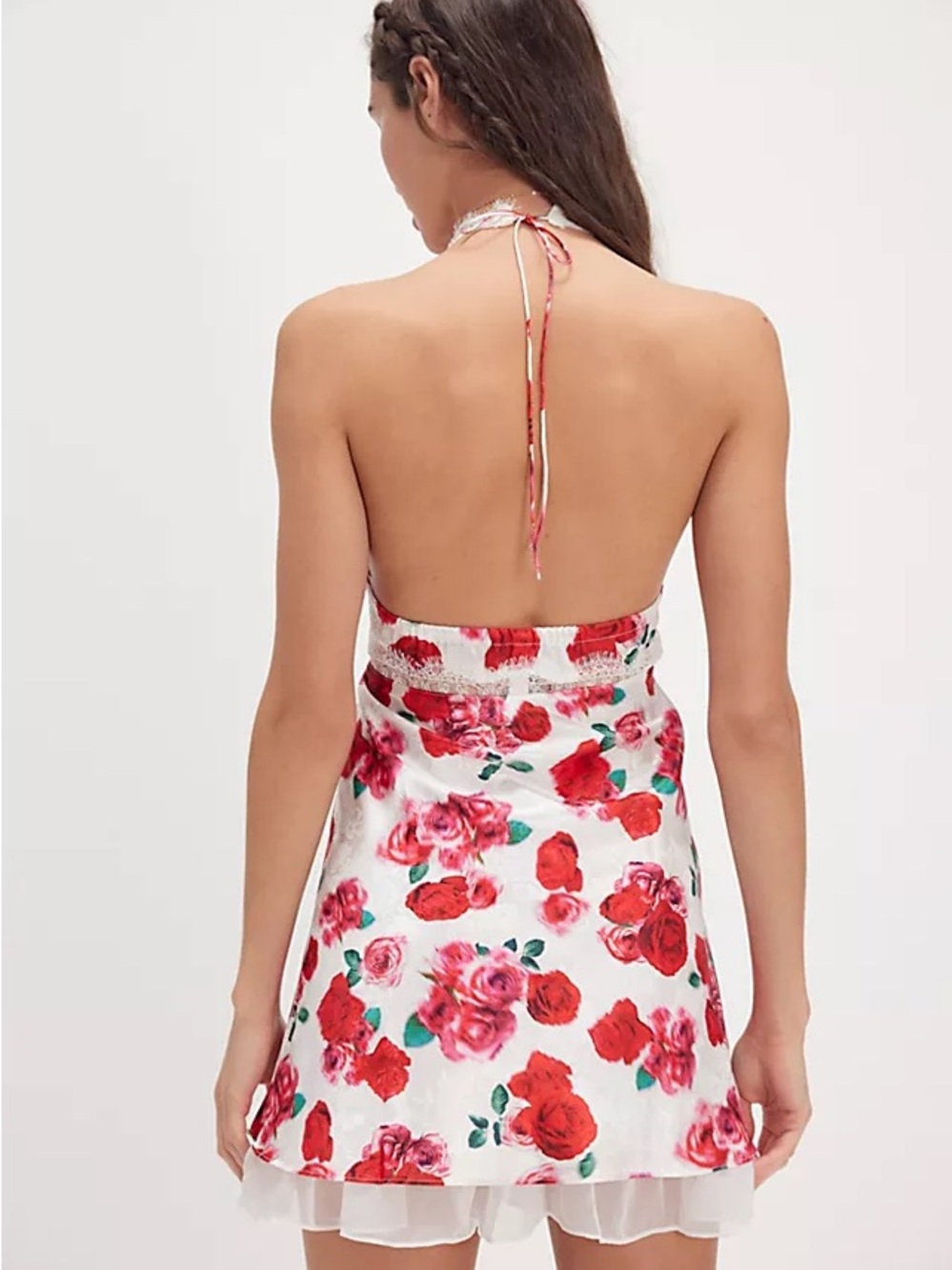 NWT (S) For Love & Lemons Carol Halter Slip Dress - Cottage Rose Satin - Picture 2 of 11